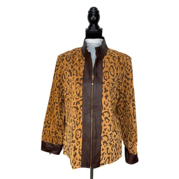 Terry Lewis Luxuries Leather Animal Print Mob Wife Chic Jacket - Women's Size L - Picture 1 of 5
